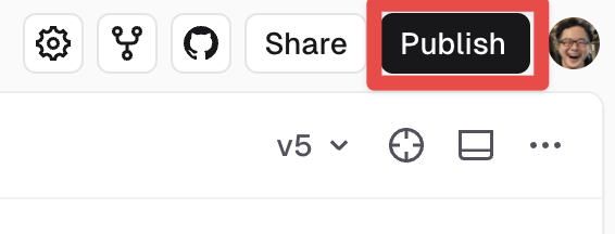 v0のPublishボタンを押して公開する画面